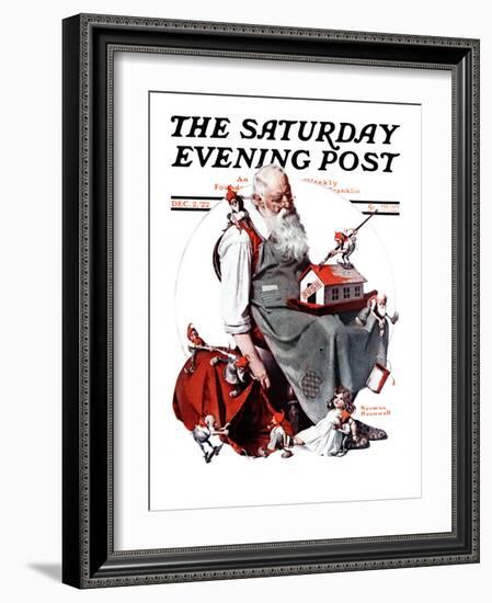 "Santa with Elves" Saturday Evening Post Cover, December 2,1922-Norman Rockwell-Framed Premium Giclee Print