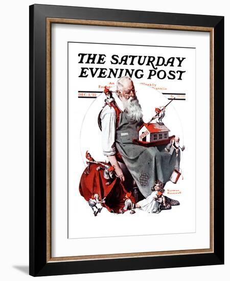 "Santa with Elves" Saturday Evening Post Cover, December 2,1922-Norman Rockwell-Framed Giclee Print