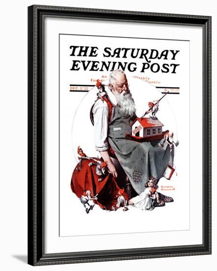 "Santa with Elves" Saturday Evening Post Cover, December 2,1922-Norman Rockwell-Framed Giclee Print