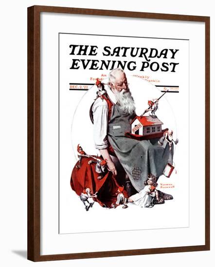 "Santa with Elves" Saturday Evening Post Cover, December 2,1922-Norman Rockwell-Framed Giclee Print