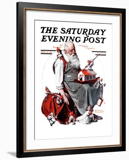 "Santa with Elves" Saturday Evening Post Cover, December 2,1922-Norman Rockwell-Framed Giclee Print