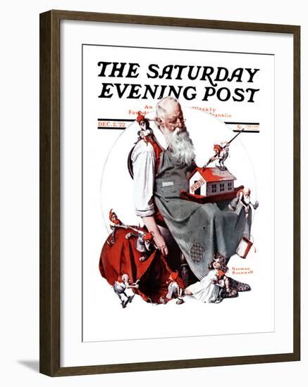 "Santa with Elves" Saturday Evening Post Cover, December 2,1922-Norman Rockwell-Framed Giclee Print