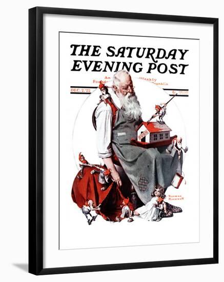 "Santa with Elves" Saturday Evening Post Cover, December 2,1922-Norman Rockwell-Framed Giclee Print