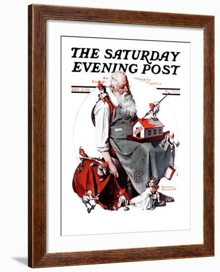 "Santa with Elves" Saturday Evening Post Cover, December 2,1922-Norman Rockwell-Framed Giclee Print