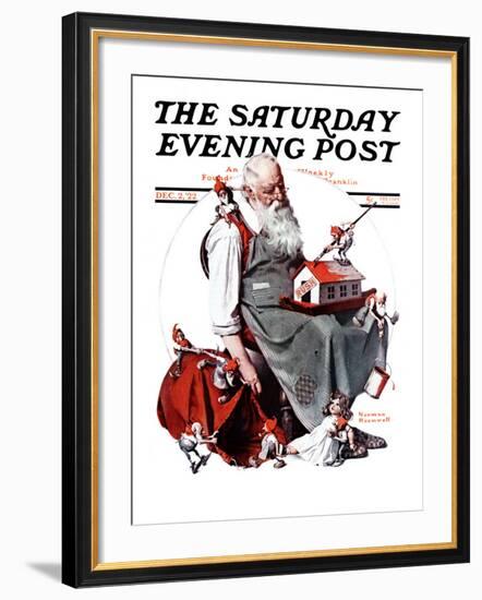 "Santa with Elves" Saturday Evening Post Cover, December 2,1922-Norman Rockwell-Framed Giclee Print