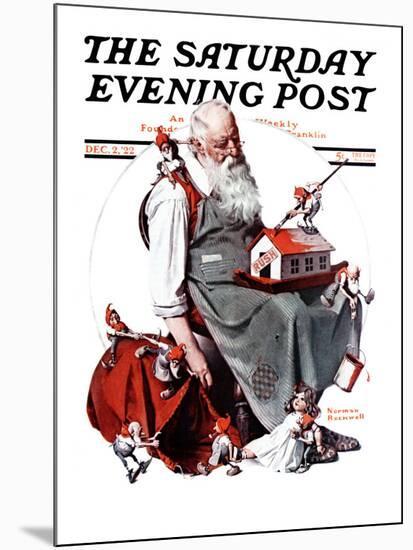 "Santa with Elves" Saturday Evening Post Cover, December 2,1922-Norman Rockwell-Mounted Giclee Print