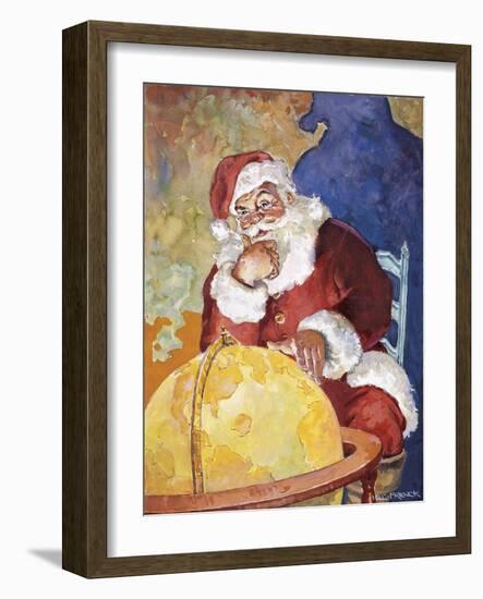 Santa with Globe-Hal Frenck-Framed Giclee Print