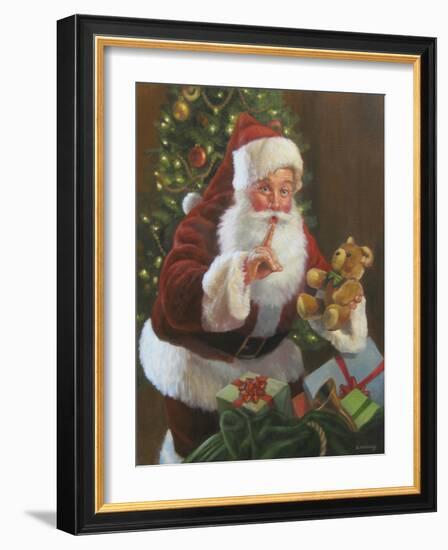 Santa with Teddy Bear-David Lindsley-Framed Giclee Print