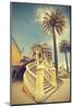 Santiago De Chile, Old Building with Palms on the Blue Sky, Vintage Retro Style.-Maciej Bledowski-Mounted Photographic Print