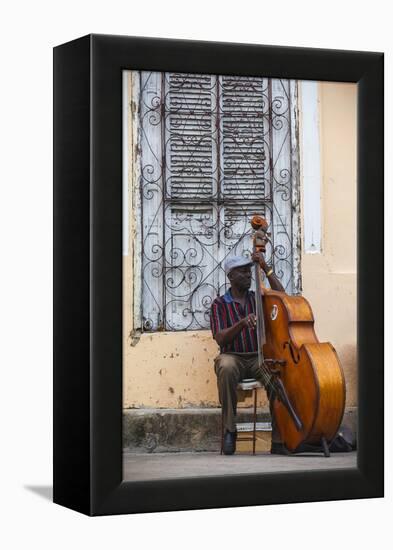 Santiago De Cuba Province, Historical Center, Street Musician Playing Double Bass-Jane Sweeney-Framed Premier Image Canvas