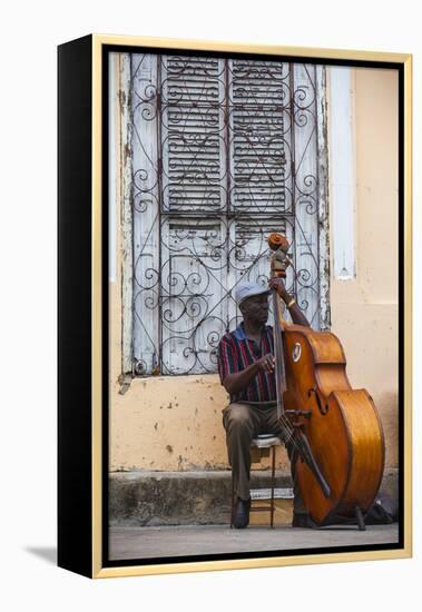 Santiago De Cuba Province, Historical Center, Street Musician Playing Double Bass-Jane Sweeney-Framed Premier Image Canvas
