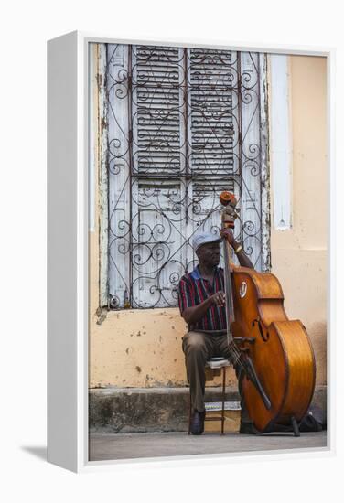 Santiago De Cuba Province, Historical Center, Street Musician Playing Double Bass-Jane Sweeney-Framed Premier Image Canvas