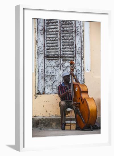 Santiago De Cuba Province, Historical Center, Street Musician Playing Double Bass-Jane Sweeney-Framed Photographic Print