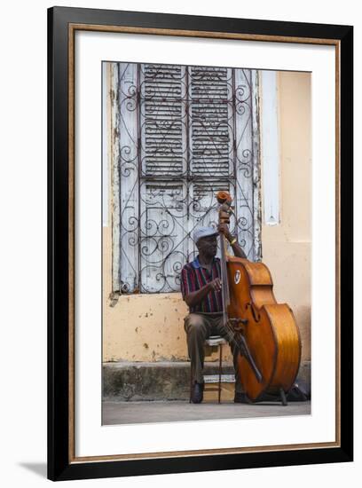 Santiago De Cuba Province, Historical Center, Street Musician Playing Double Bass-Jane Sweeney-Framed Photographic Print