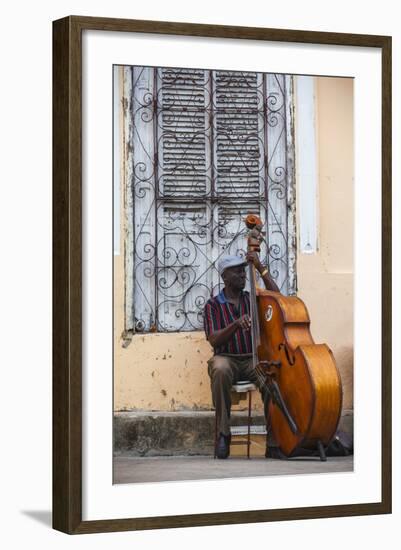 Santiago De Cuba Province, Historical Center, Street Musician Playing Double Bass-Jane Sweeney-Framed Photographic Print