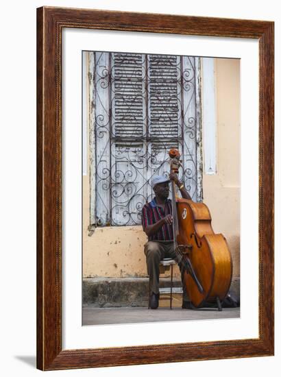 Santiago De Cuba Province, Historical Center, Street Musician Playing Double Bass-Jane Sweeney-Framed Photographic Print