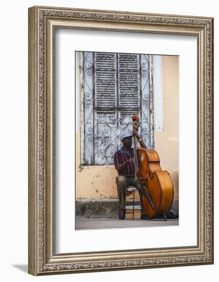 Santiago De Cuba Province, Historical Center, Street Musician Playing Double Bass-Jane Sweeney-Framed Photographic Print