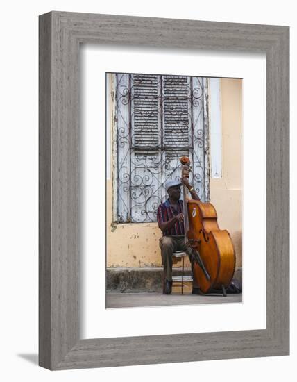 Santiago De Cuba Province, Historical Center, Street Musician Playing Double Bass-Jane Sweeney-Framed Photographic Print