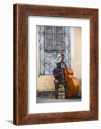 Santiago De Cuba Province, Historical Center, Street Musician Playing Double Bass-Jane Sweeney-Framed Photographic Print