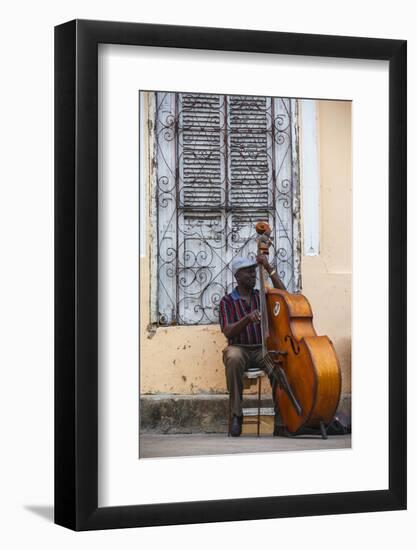 Santiago De Cuba Province, Historical Center, Street Musician Playing Double Bass-Jane Sweeney-Framed Photographic Print