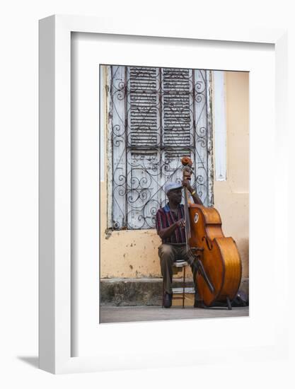 Santiago De Cuba Province, Historical Center, Street Musician Playing Double Bass-Jane Sweeney-Framed Photographic Print