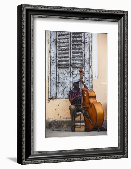 Santiago De Cuba Province, Historical Center, Street Musician Playing Double Bass-Jane Sweeney-Framed Photographic Print