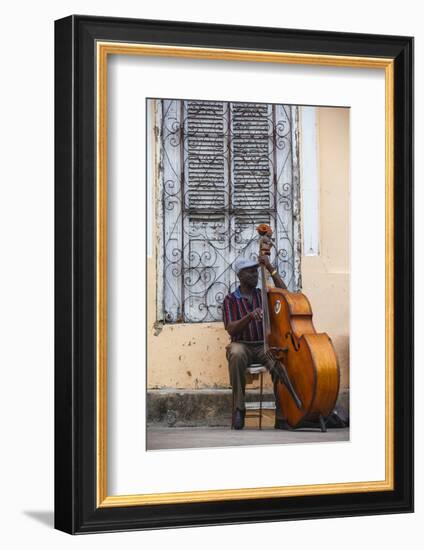 Santiago De Cuba Province, Historical Center, Street Musician Playing Double Bass-Jane Sweeney-Framed Photographic Print