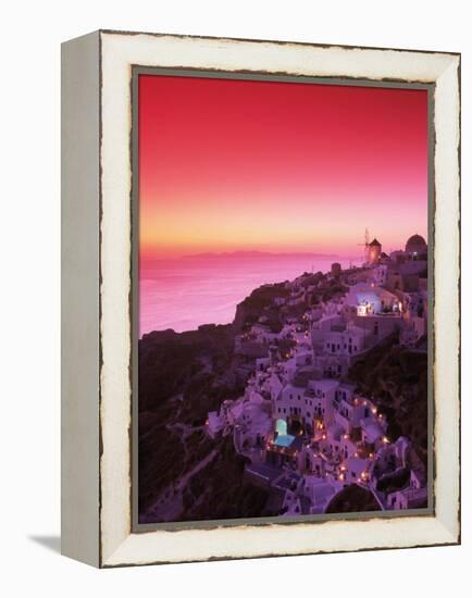 Santorini at Night, Greece-Walter Bibikow-Framed Premier Image Canvas