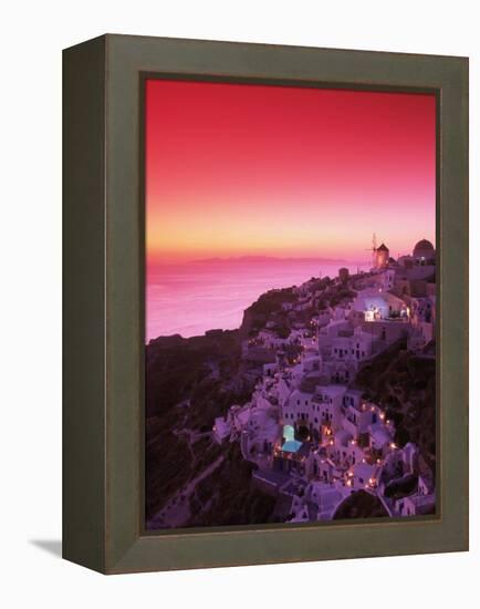 Santorini at Night, Greece-Walter Bibikow-Framed Premier Image Canvas