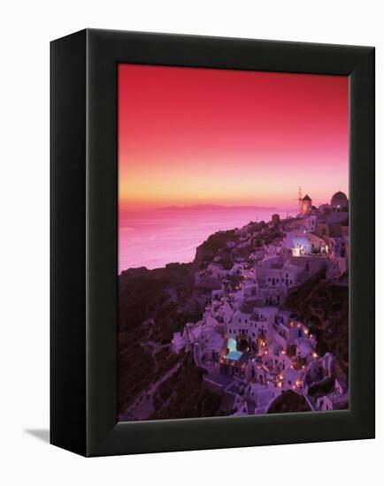 Santorini at Night, Greece-Walter Bibikow-Framed Premier Image Canvas