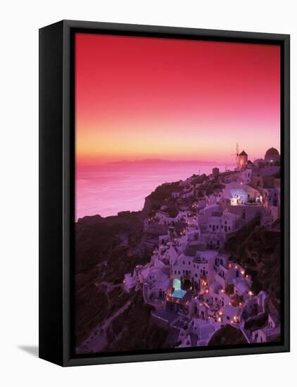 Santorini at Night, Greece-Walter Bibikow-Framed Premier Image Canvas