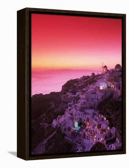 Santorini at Night, Greece-Walter Bibikow-Framed Premier Image Canvas