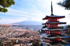 Red Pagoda with Mt. Fuji as the Background-sanupot-Photographic Print