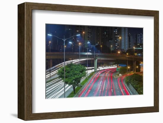 Sao Paulo Highway at Night, Brazil.-Jon Hicks-Framed Photographic Print