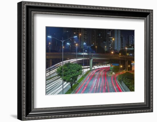 Sao Paulo Highway at Night, Brazil.-Jon Hicks-Framed Photographic Print