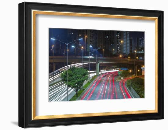 Sao Paulo Highway at Night, Brazil.-Jon Hicks-Framed Photographic Print