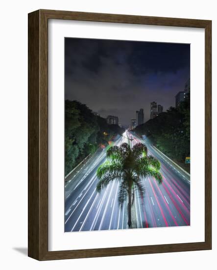 Sao Paulo Highway at Night.-Jon Hicks-Framed Photographic Print