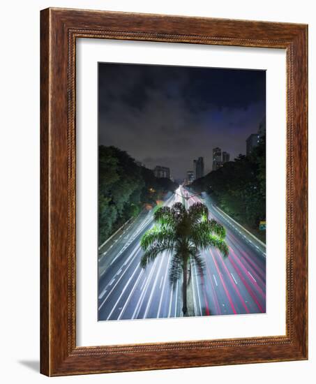 Sao Paulo Highway at Night.-Jon Hicks-Framed Photographic Print