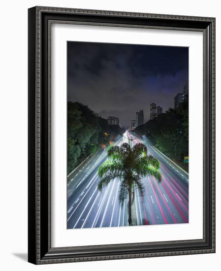 Sao Paulo Highway at Night.-Jon Hicks-Framed Photographic Print