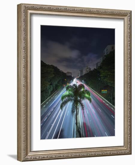 Sao Paulo Highway at Night.-Jon Hicks-Framed Photographic Print