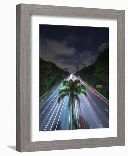 Sao Paulo Highway at Night.-Jon Hicks-Framed Photographic Print