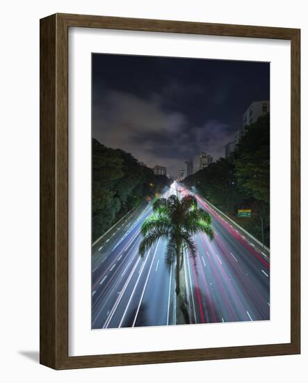 Sao Paulo Highway at Night.-Jon Hicks-Framed Photographic Print