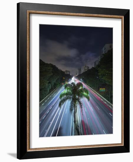 Sao Paulo Highway at Night.-Jon Hicks-Framed Photographic Print