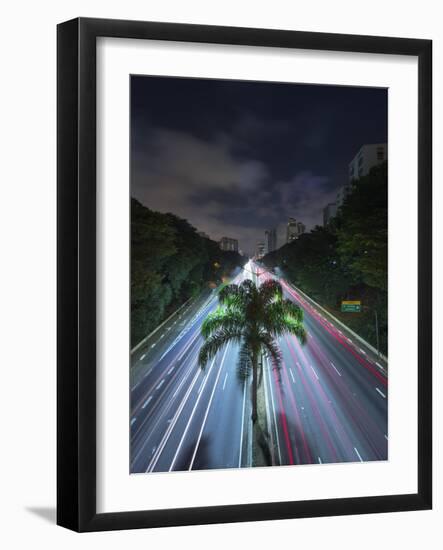 Sao Paulo Highway at Night.-Jon Hicks-Framed Photographic Print