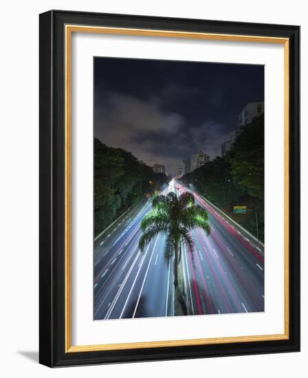 Sao Paulo Highway at Night.-Jon Hicks-Framed Photographic Print