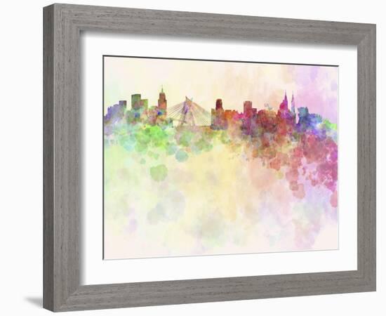 Sao Paulo Skyline in Watercolor Background-paulrommer-Framed Art Print