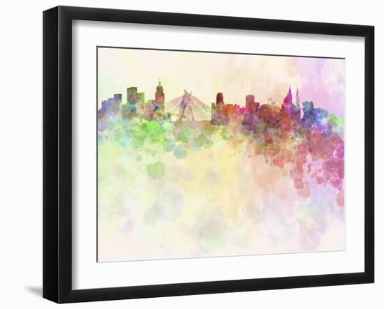 Sao Paulo Skyline in Watercolor Background-paulrommer-Framed Art Print