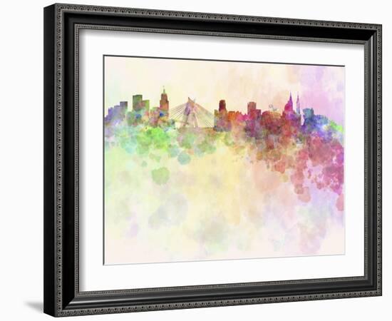 Sao Paulo Skyline in Watercolor Background-paulrommer-Framed Art Print