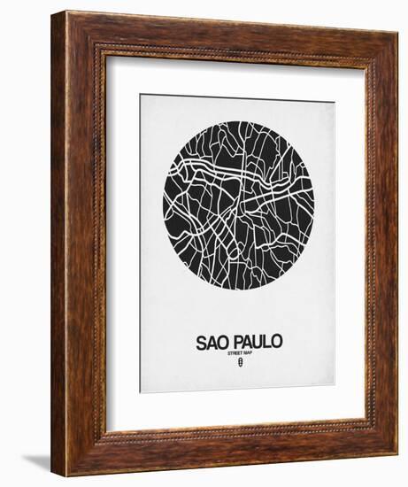 Sao Paulo Street Map Black on White-NaxArt-Framed Art Print