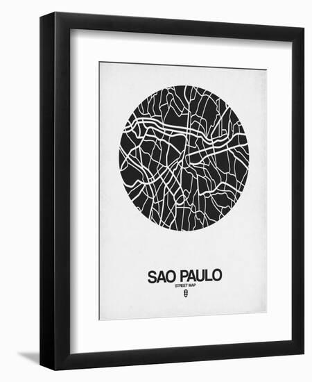 Sao Paulo Street Map Black on White-NaxArt-Framed Art Print